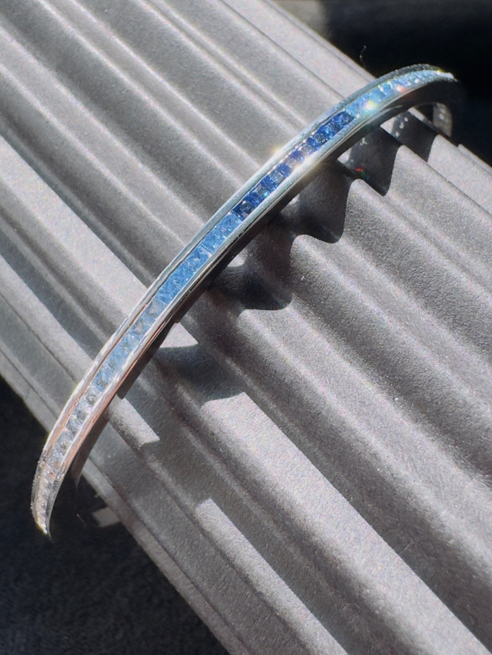 Silver Blue CZ Crystal Channel Bangle Bracelet